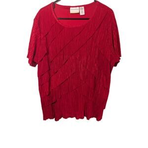 Alfred Dunner Shirt Blouse Top Women's Plus 1X Textured Tiered Flowy Red Artsy